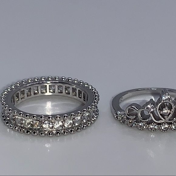 RHINE STONE STACKING RINGS | SET OF 2 | 1 CROWN RING 1 RHINESTONE BAND | SIZE 6 - Picture 4 of 5